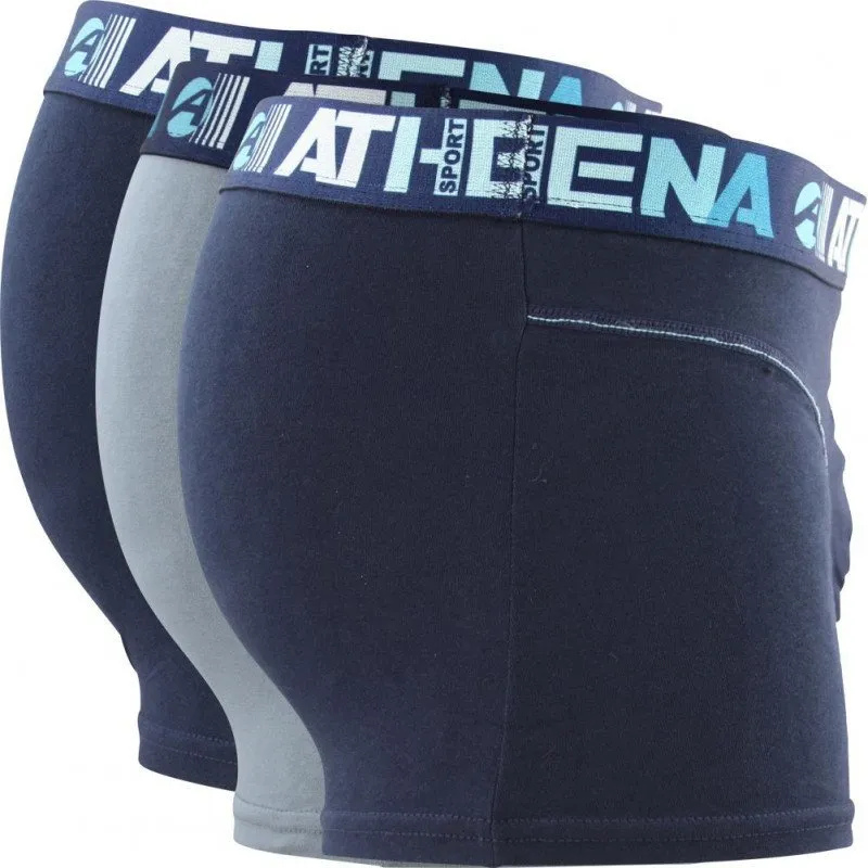 ATHENA Pack of 3 Men's Cotton Boxers ENDURANCE3 Navy Grey Navy
