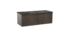 Balmani Forma meuble salle de bains suspendu 135 x 55 cm chêne fumé avec Stretto tablette simple ou double en marbre portoro gol