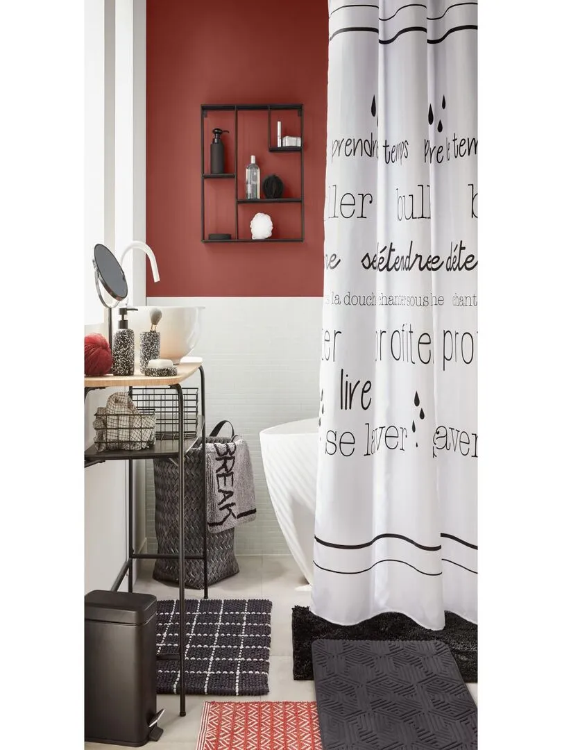 Black polyester solid shiny bath mat 50x80cm