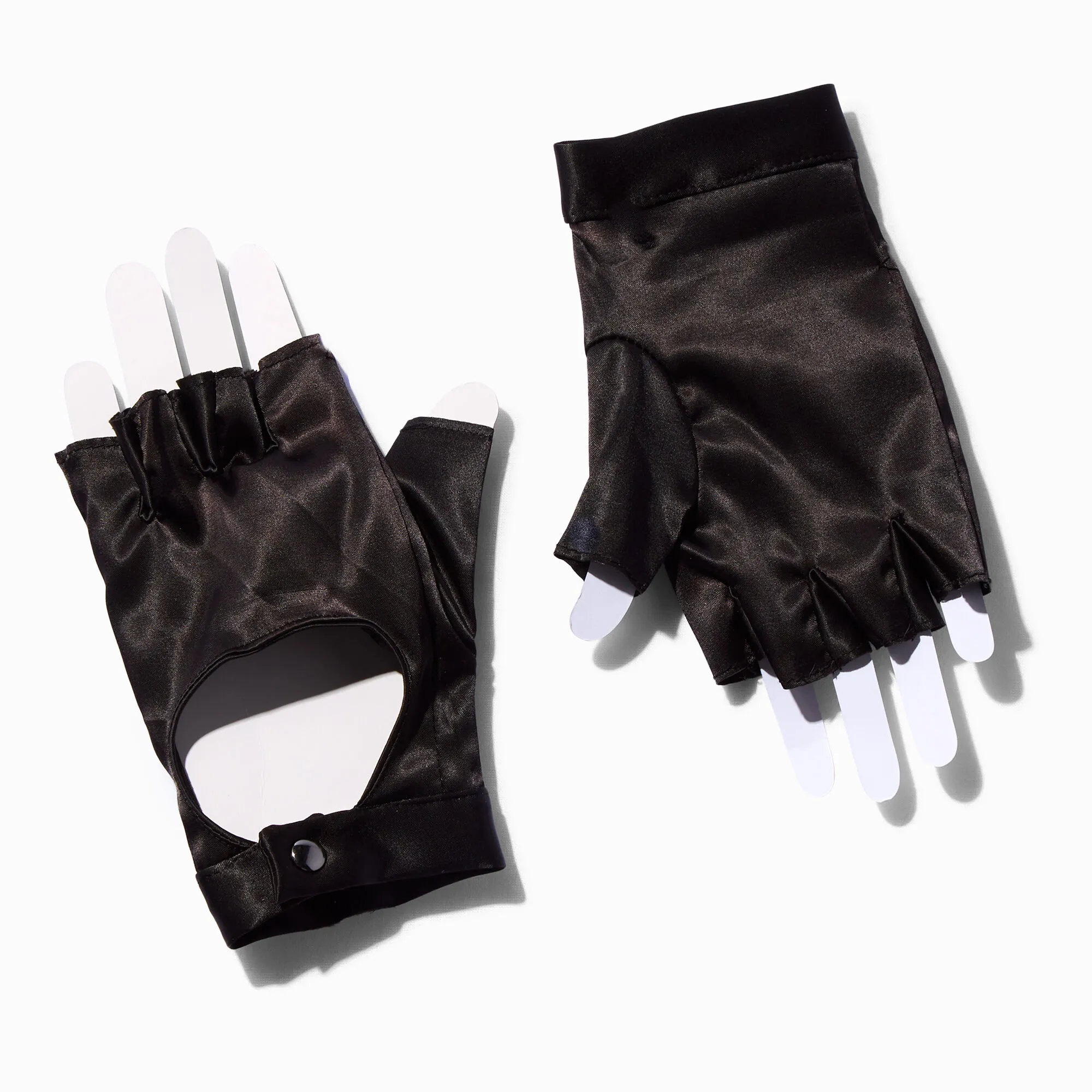 Black satin fabric mittens.