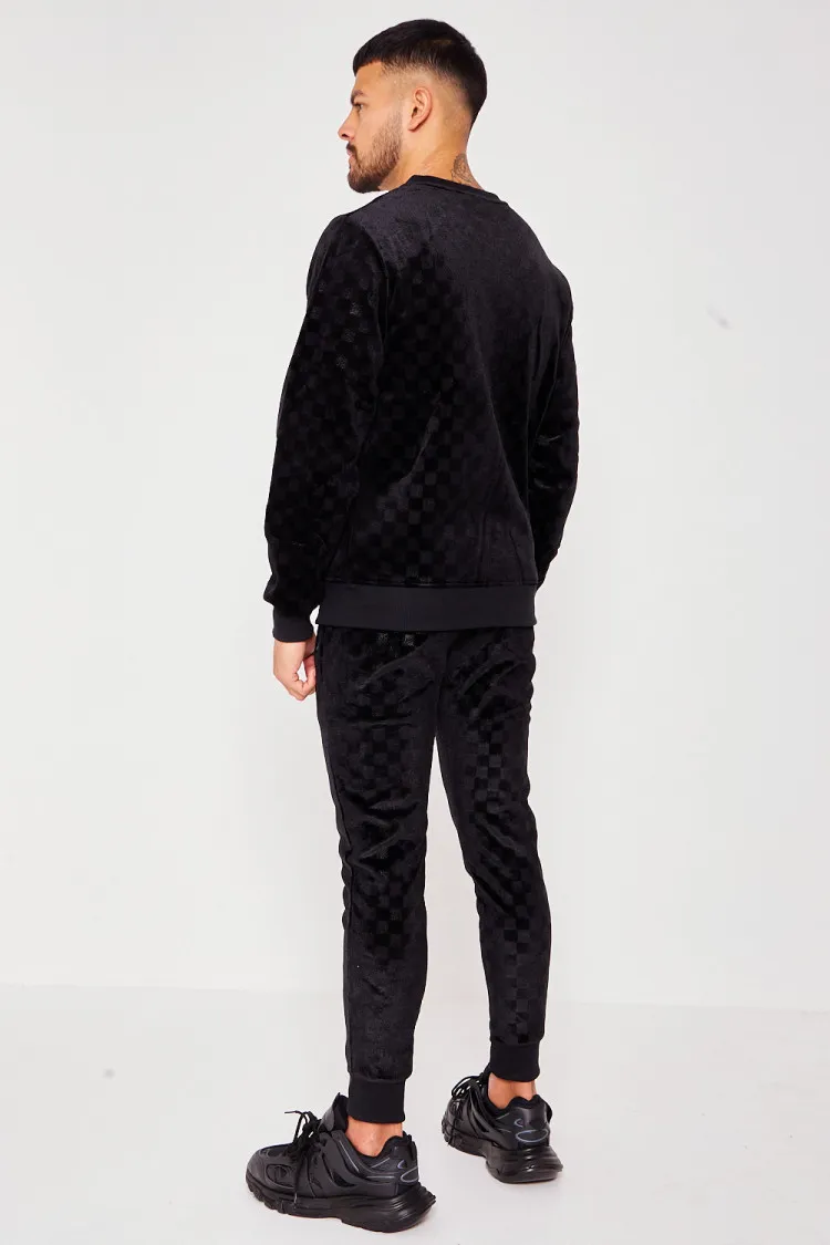 Black velvet checkerboard sweatshirt