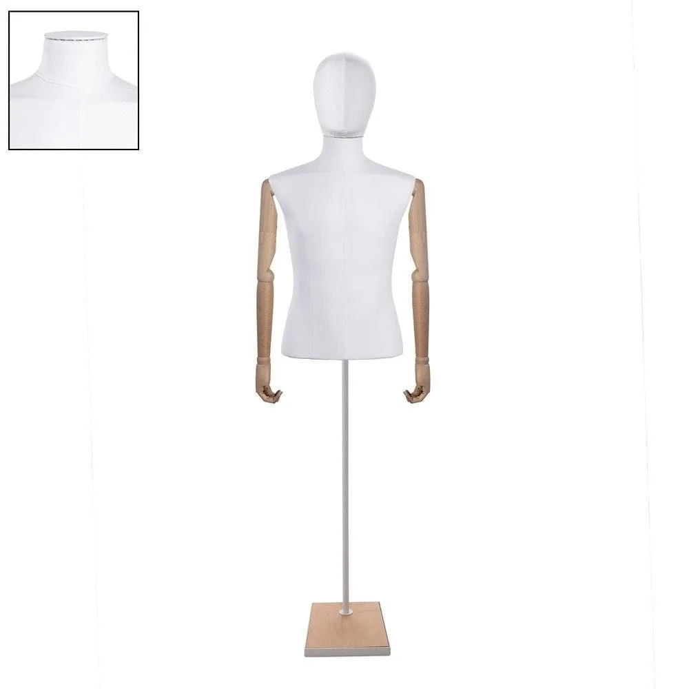 Buste homme court couture bras tissu+socle blanc - Modèle 143