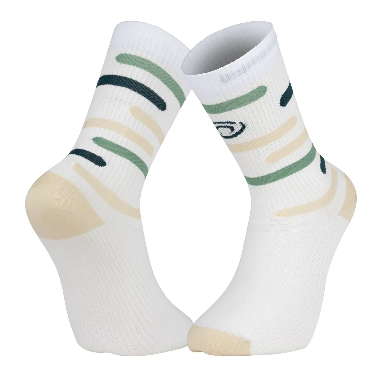 BV SPORT Lightweight High Rio Beige and Green Running Socks