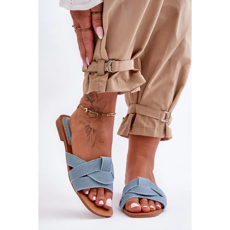 Light Blue Fabric Women's Slippers Aversa