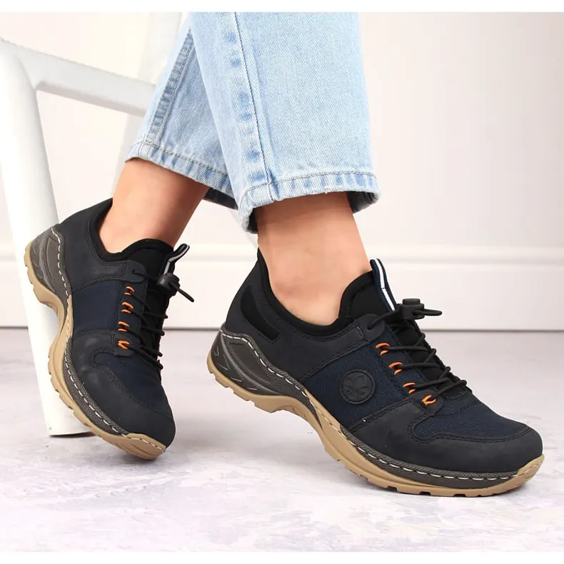 Comfortable slip-on navy blue sports shoes for women, Rieker M0564-14.