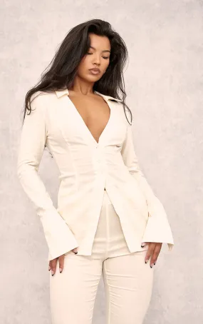 Cream Linen Eyelet and Hook Fitted Shirt