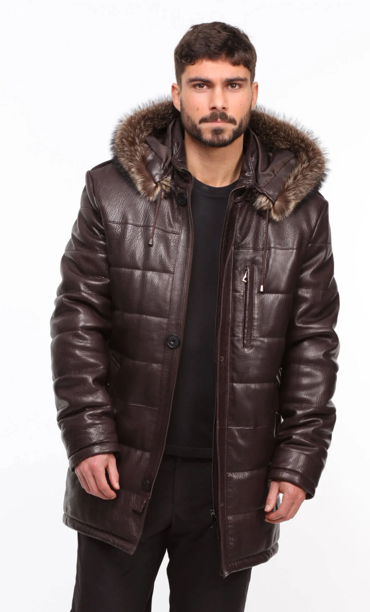 Doudoune cuir homme marron