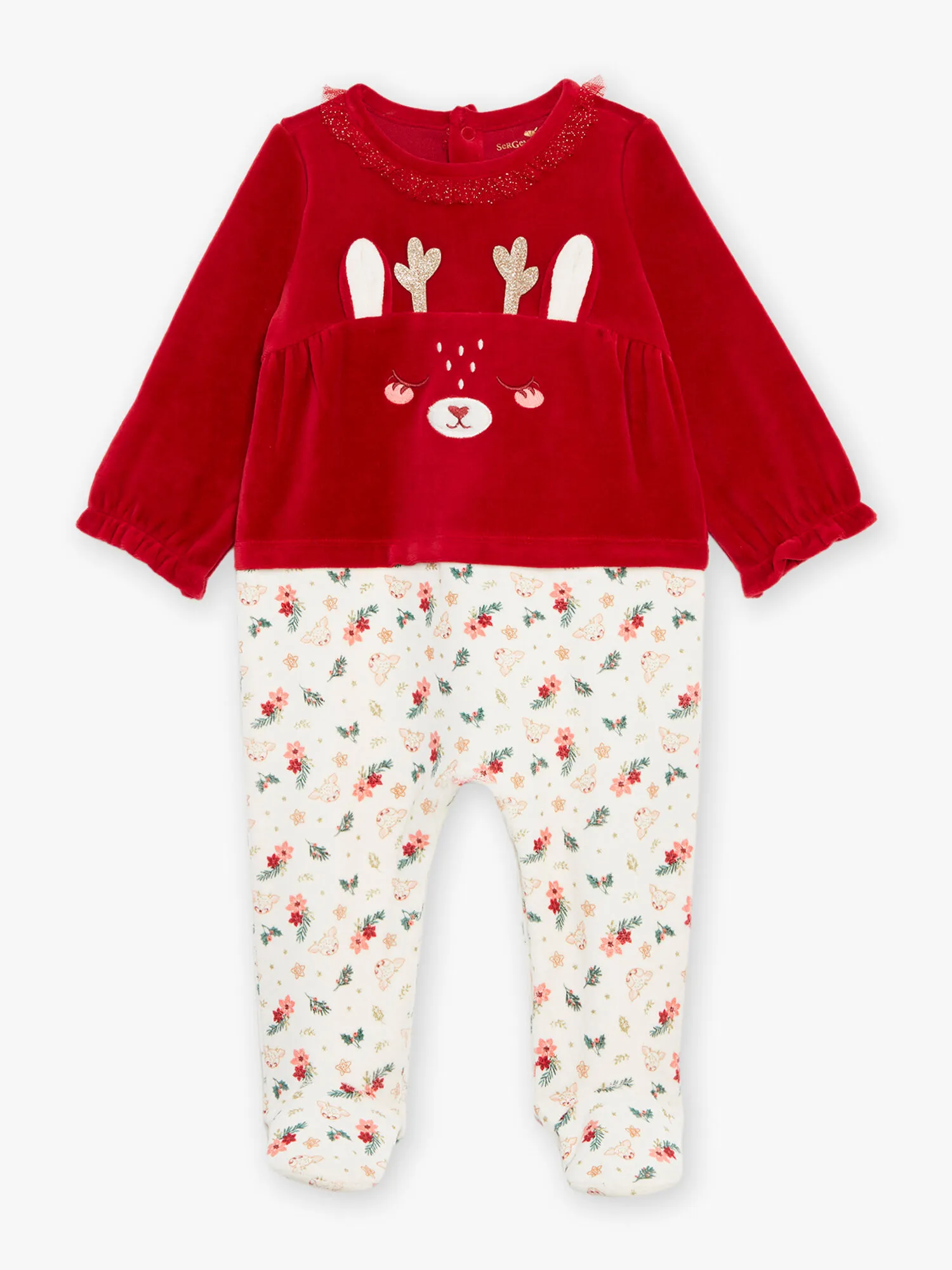 Red and White Velvet Romper