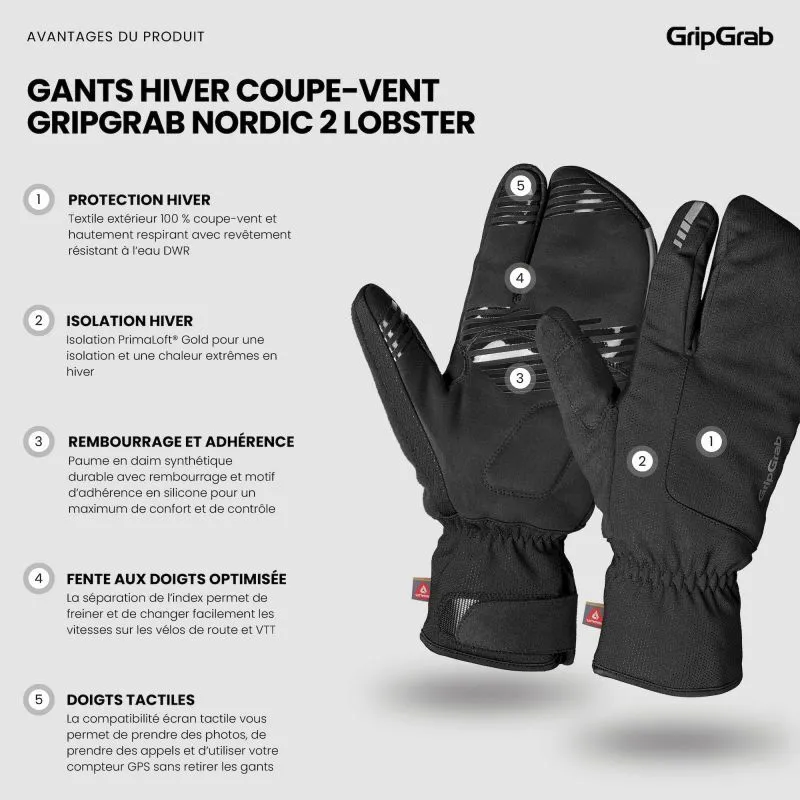 GripGrab Nordic 2 Windproof Deep Winter Lobster Gloves - Gants vélo | Hardloop