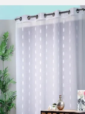 Jacquard Curtains with Vertical Stripes and Leaf Pattern - White