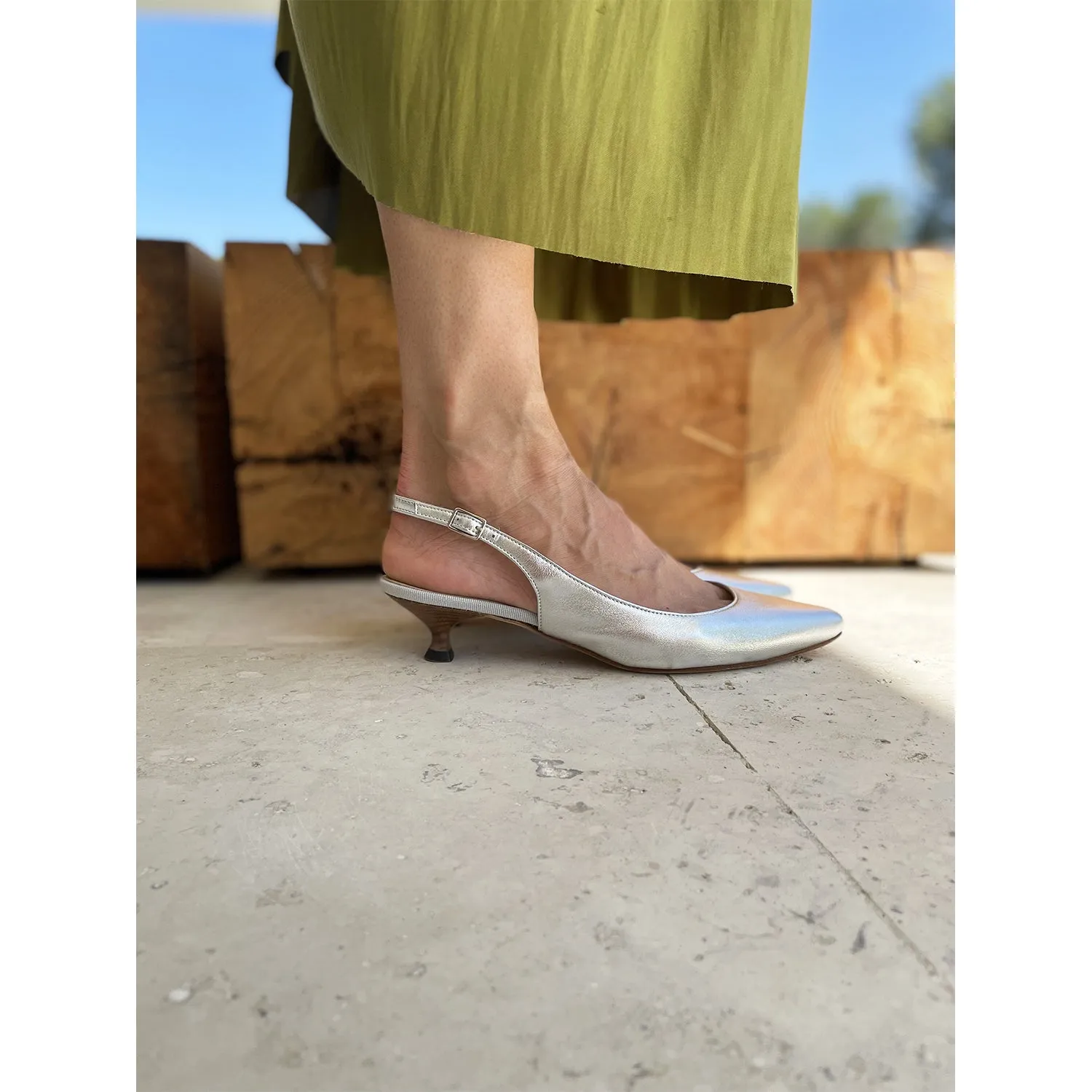 leopard print leather slingback shoe made in Italy