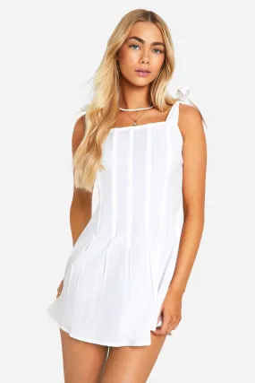 Linen Pleated Dress with Straps