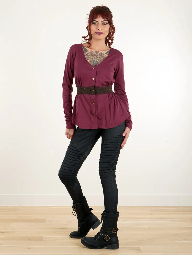 Long-Sleeve Bordeaux Heldaria Peplum Top.