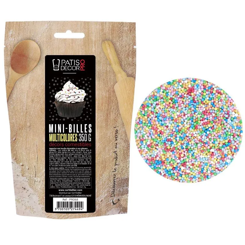 Mini billes de sucre assorties arc en ciel 350 g - Patisdécor Pro 