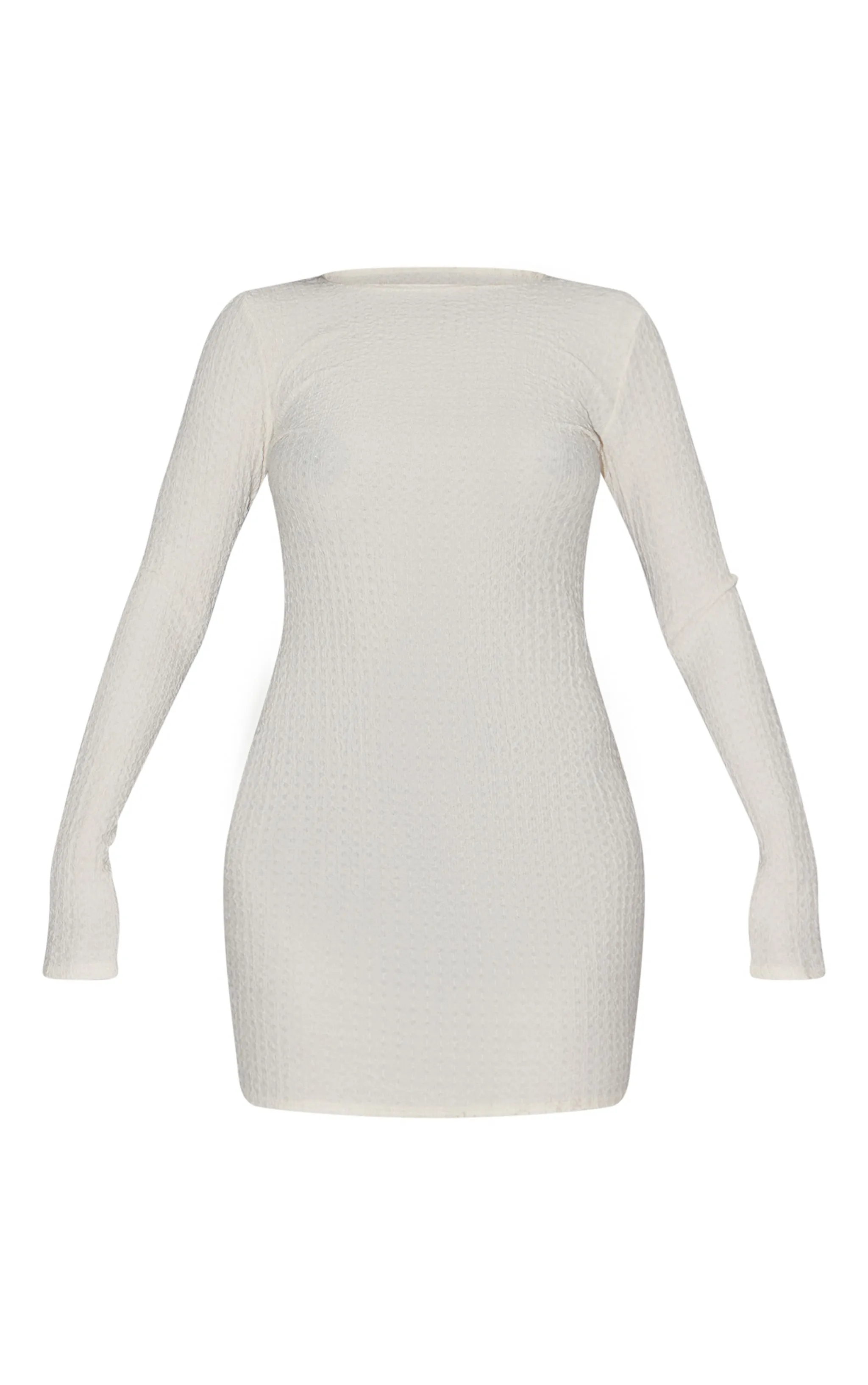 Mini-robe texturée crème à col ras et manches longues