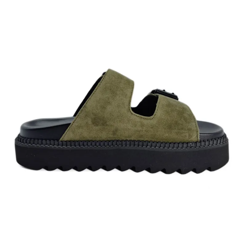 Velours kaki Mule femme avec couteau tendance - FreeLance - Scarpe