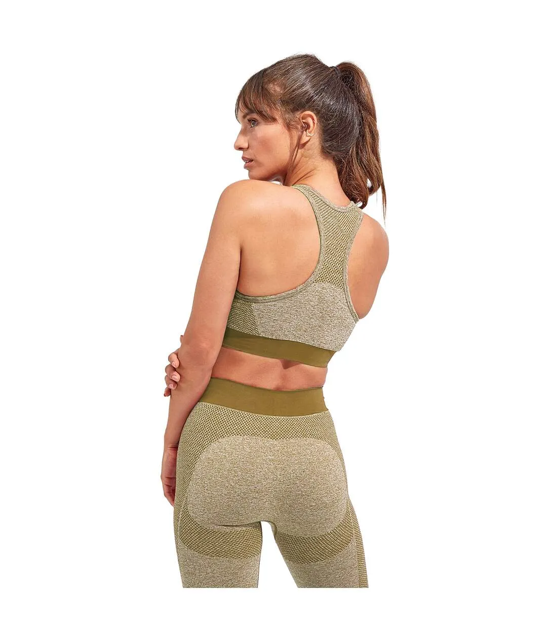 Olive green women's sports bra by TriDri.