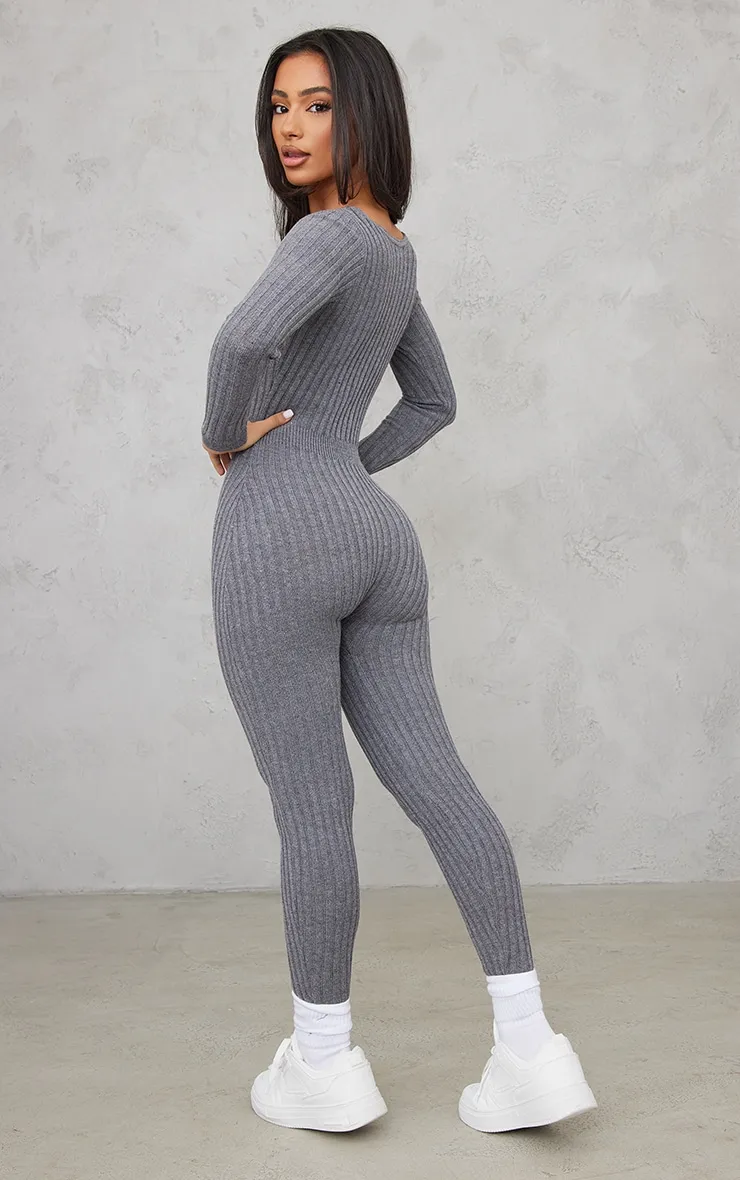 Petite Combinaison en maille gris anthracite à manches longues