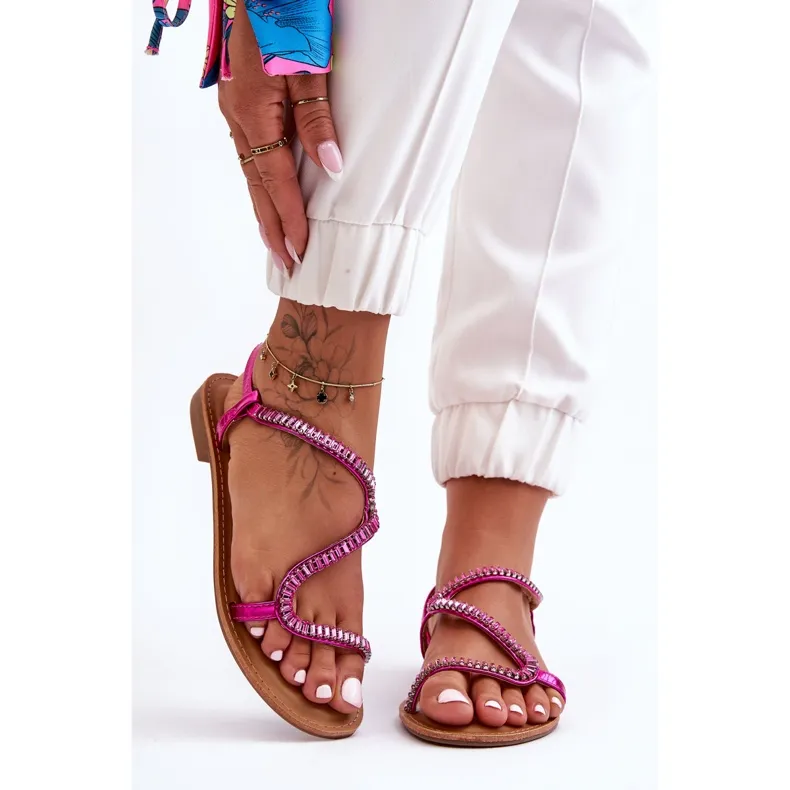Pink women's slip-on sandals with embellishments by Hayen