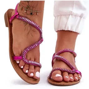 Pink women's slip-on sandals with embellishments by Hayen