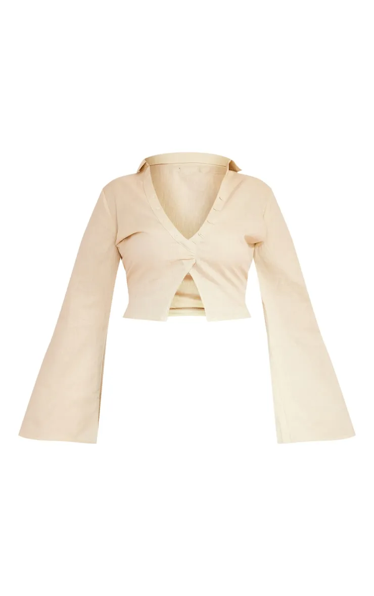 Plus Chemise en effet lin vert olive à manches longues