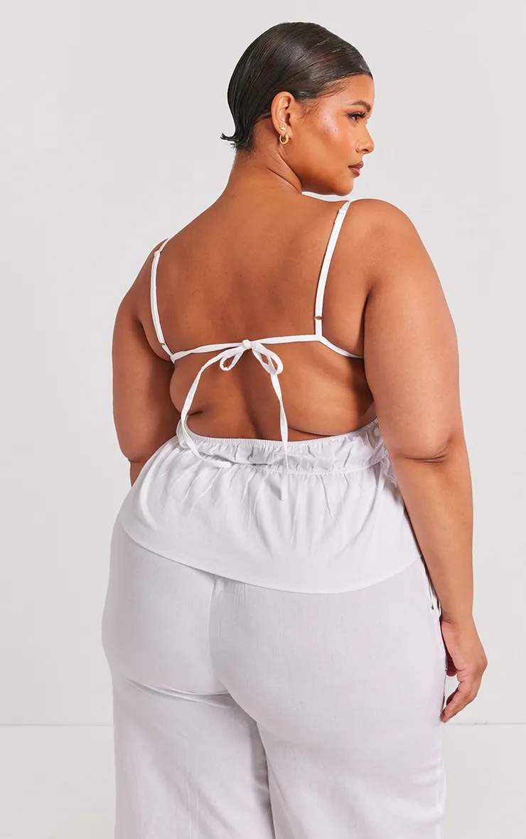 White Linen Deep V-Neck Tank Top