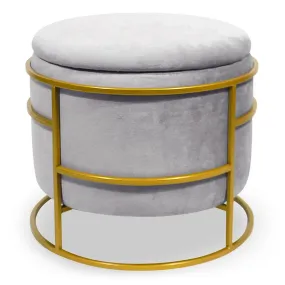 Pouf Ottoman Silver Velvet Round Storage | 3 Suisses