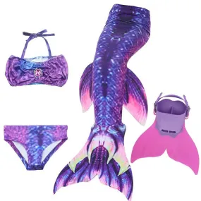 Mermaid Tail with Monofin 4 Piece Set Kids Swimming Swim.