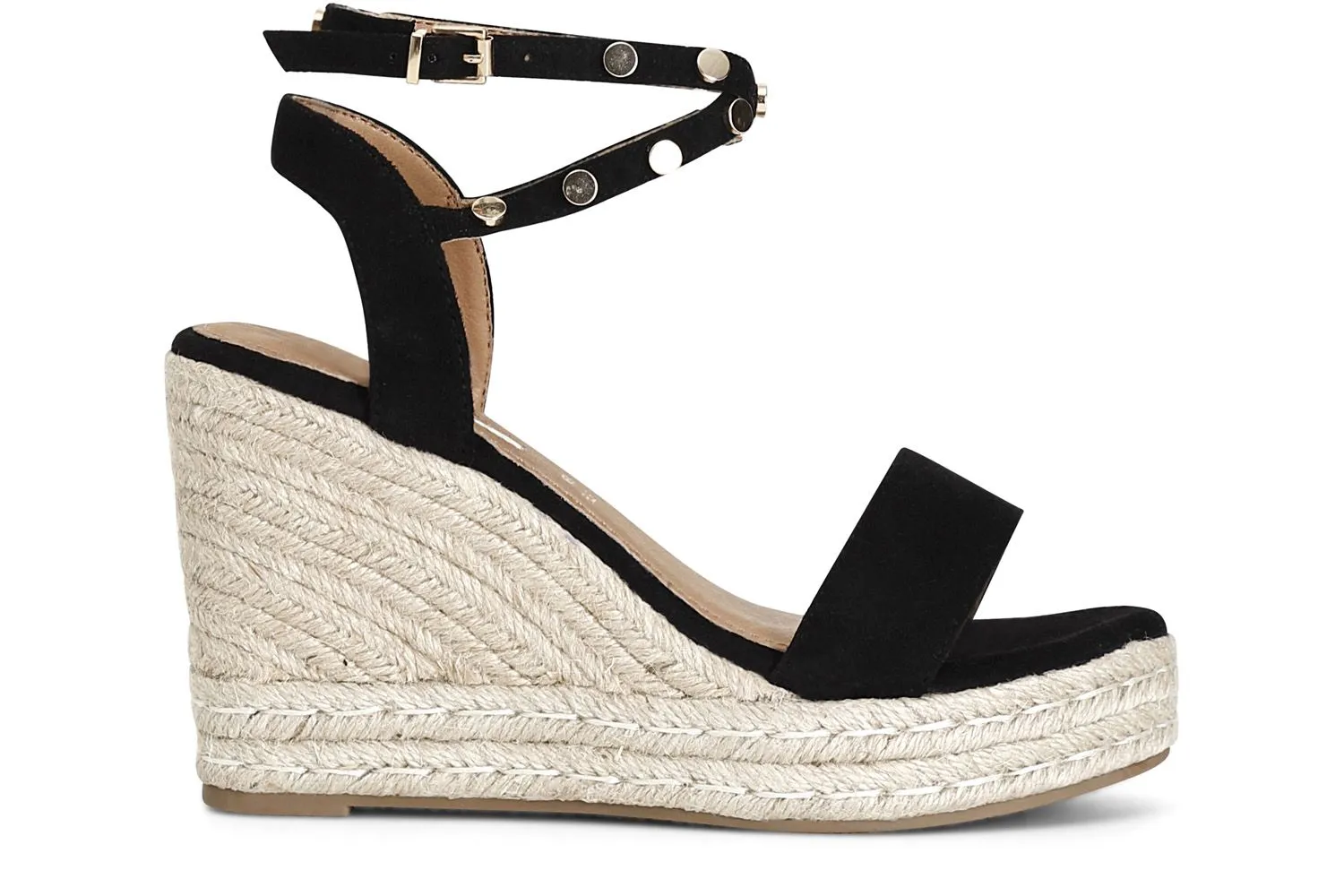 sandales en tissu avec cabochons sur semelle compensée en corde black - CafèNoir