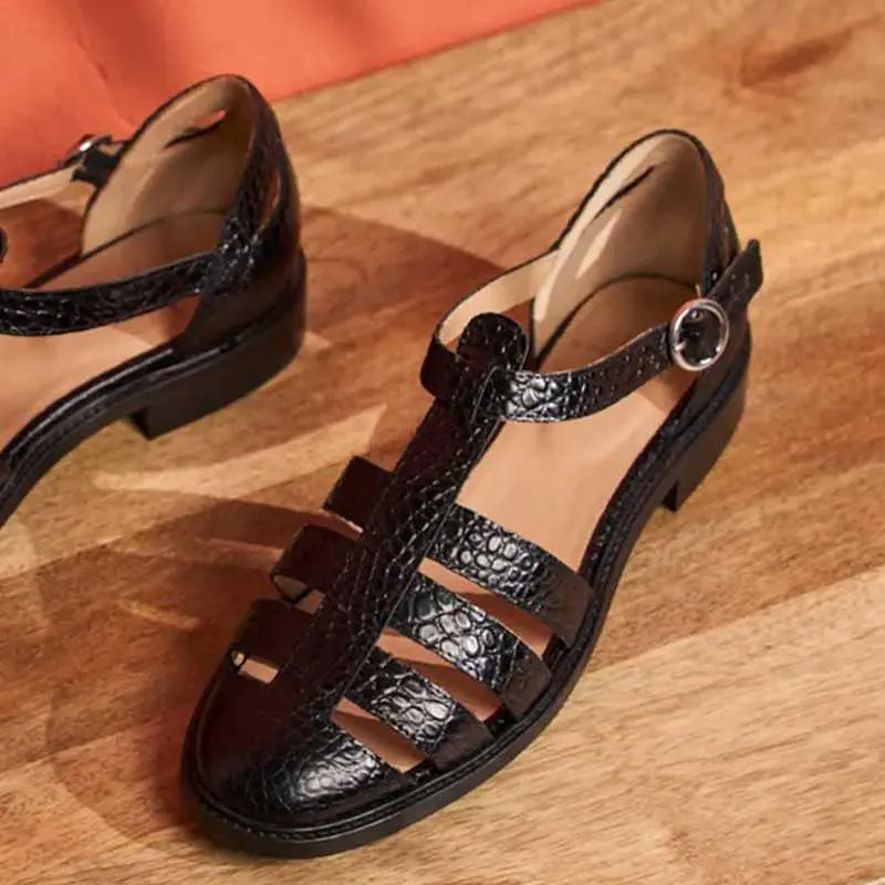 Sandales Monique Croco Noir
