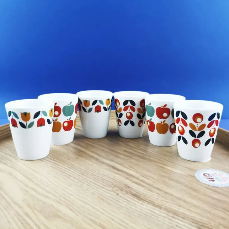 Set de 6 mini tasses à expresso rétro - Pommes, fleurs, tulipes