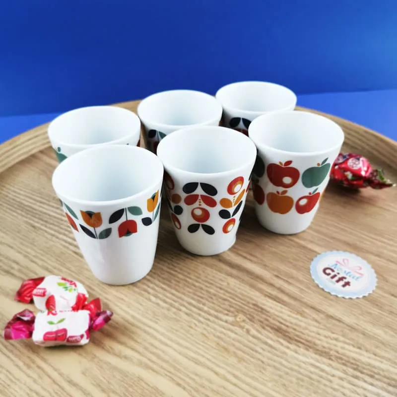 Set de 6 mini tasses à expresso rétro - Pommes, fleurs, tulipes