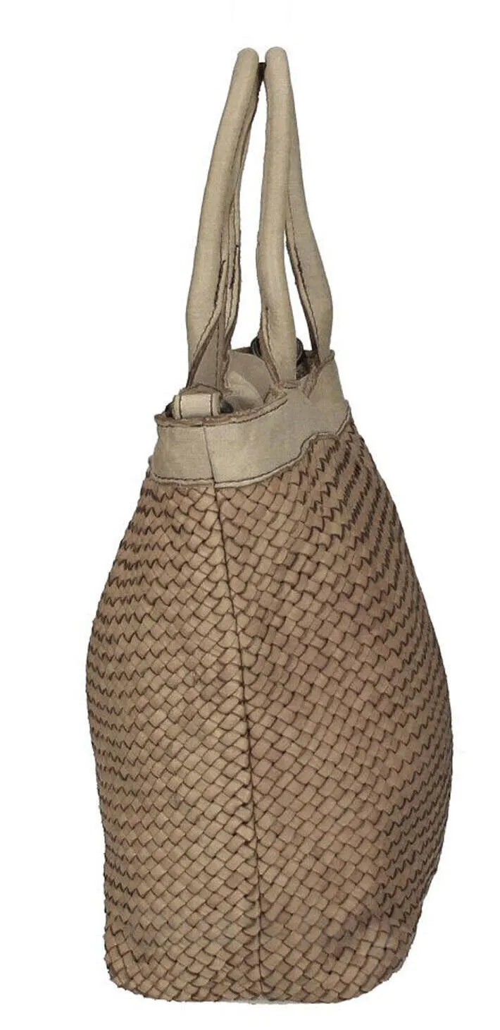 Taupe Woven Cowhide Leather Handbag