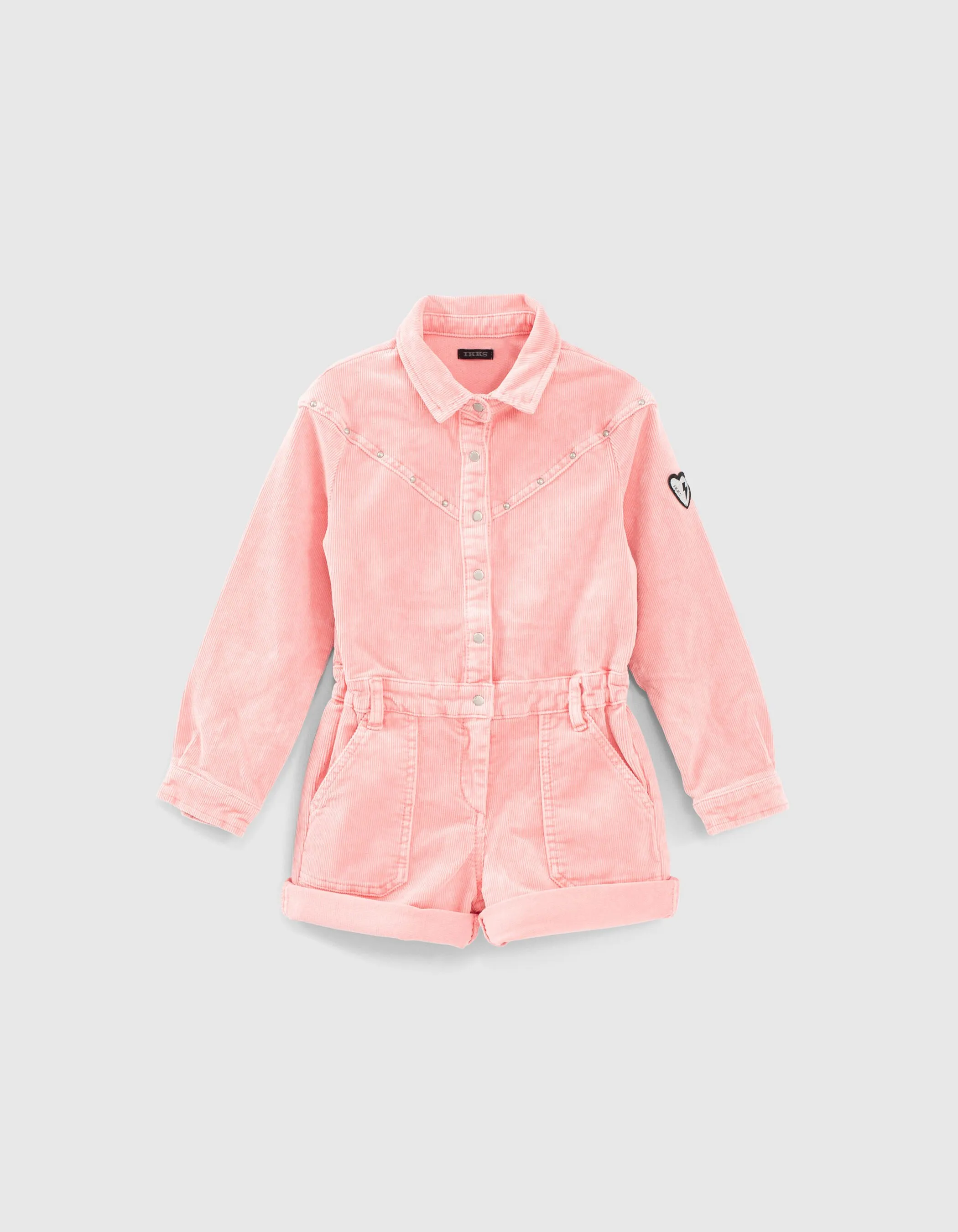 Velvet studded pink romper for girls.