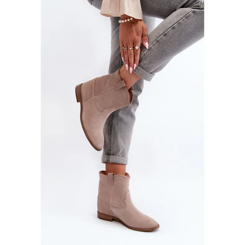 Zazoo 2326 Women's Beige Suede Slip-On Boots